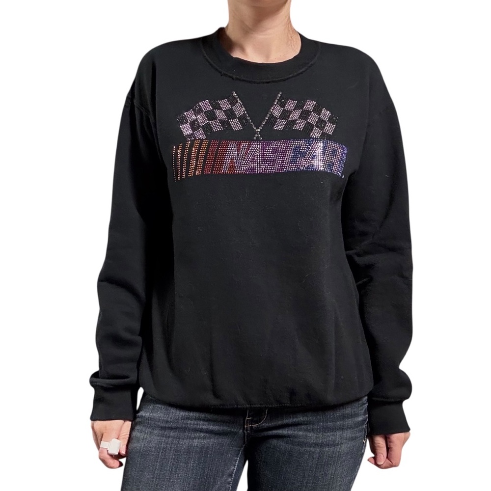 Nascar | Women’s Rhinestone Bling Logo Black Pullover Sweatshirt